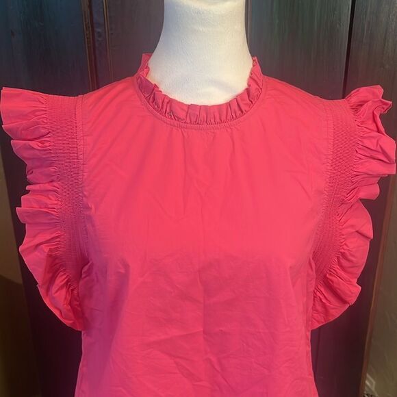 English Factory Pink Ruffled Sleeve Poplin Blouse, size M - Picture 2 of 9